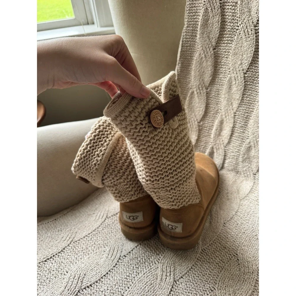 UGG Australia Lattice Cardy Knit Suede Boots Chestnut Oatmeal 1019232 Womens 6
